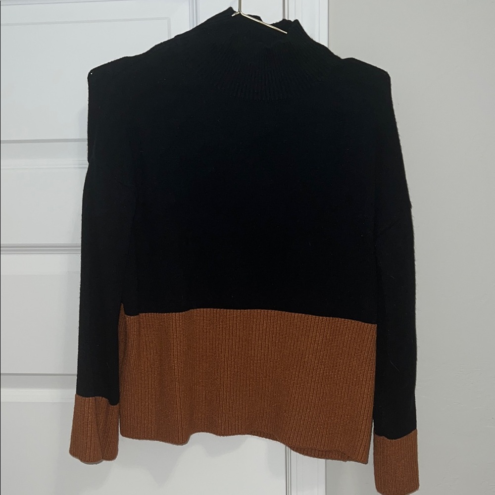 Pink Lily Black and Brown Turtleneck Sweater Colorblock
